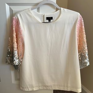 White Top with Sequin Sleeves